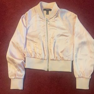 Forever 21 pink silk like zip up jacket